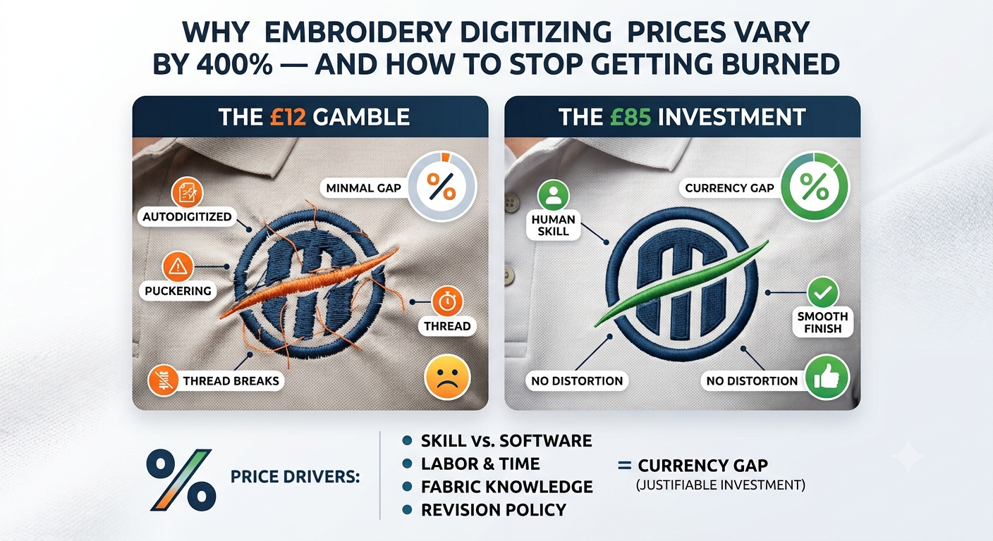 Why Embroidery Digitizing Prices Vary by 400% — And How to Stop Getting Burned